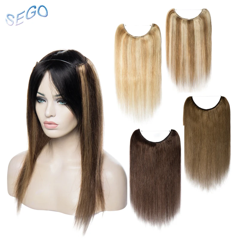 SEGO 1"-24" прямые человеческие волосы для наращивания с изображением пианино и чистого цвета, невидимая проволока, накладные человеческие волосы без Реми