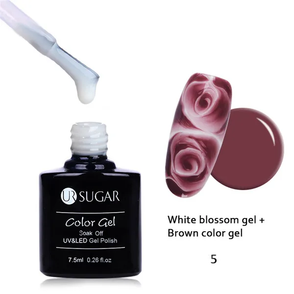 Color 5 2 бутылки/набор, ur SUGAR, белый, прозрачный, цветочный гель, блестящий, цветной гель, замачиваемый, для дизайна ногтей, УФ светодиодный, лампа, Гель-лак, лак для маникюра, сделай сам - Цвет: Color 5