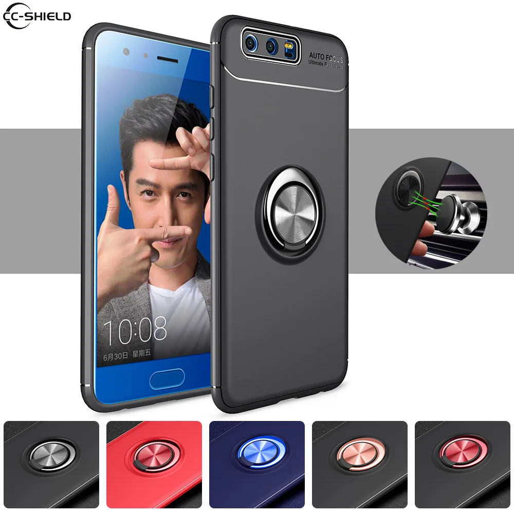 Soft Silicone Case for Huawei Honor 9 Premium STF L09 Case Rotating Metal Ring Phone Cover