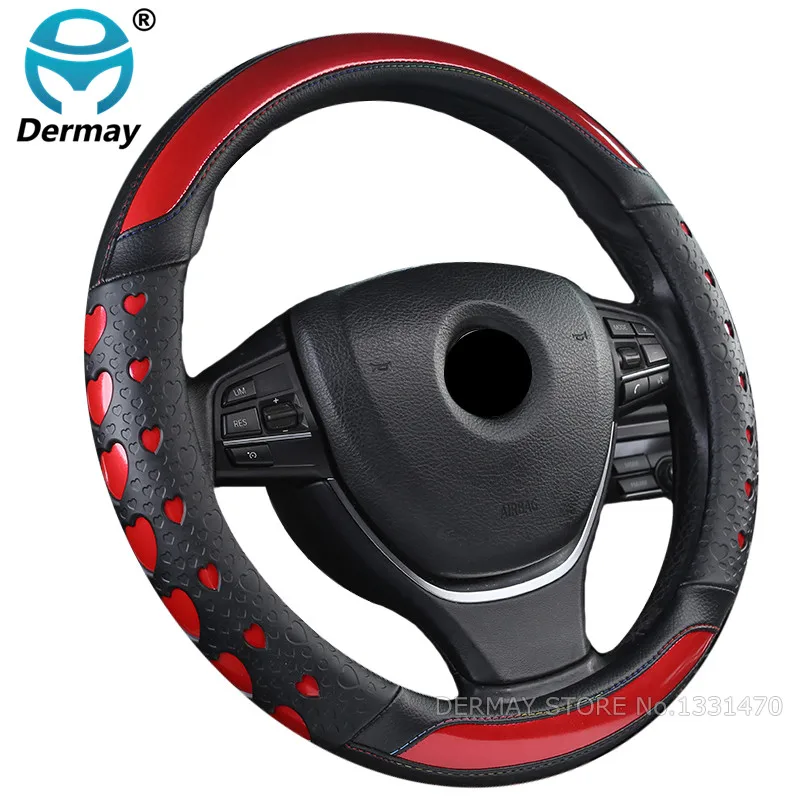 

DERMAY 5colors Auto Steering Wheel Cover with "LOVE" pattern Waterproof Synthetic Leather & Non-slip Silica gel Girl Women