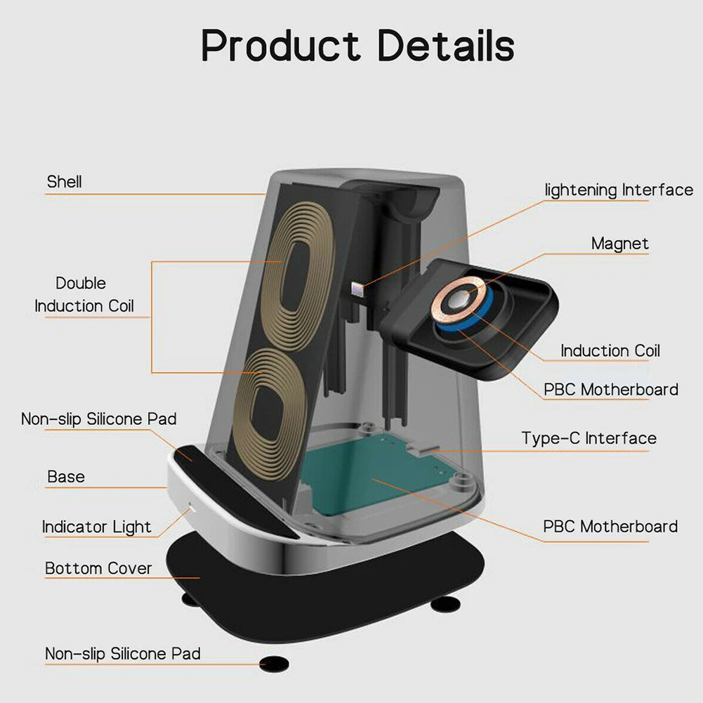 Офисное Беспроводное зарядное устройство, умная док-станция, быстрая зарядка, аксессуар, Qi, дорожная подставка, портативная, прочная, компактная, безопасная для Apple Watch