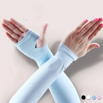 

1Pairs Women Summer Mitten Long Sunscreen Gloves Female Electric Bicycle Arm Sleeve Anti-Uv Oversleeps Semi-Finger Gloves