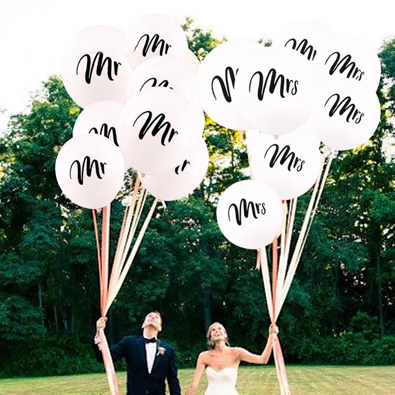 

10 Pcs Round White Print Mr&Mrs Latex Balloons Bride Love Engagement Hen Wedding Celebration Decor Party Supplies