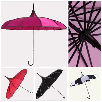 

Hot sale Pagoda Straight Umbrella UV-rcsistant Lace Wedding Umbrella 6 Color Korea Style Sun Rain Parasol