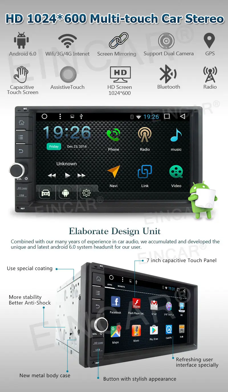 Top 7" Double 2Din HD Android 6.0 4-Core Car Auto Radio Stereo DAB+ WiFi 3G GPS Nav 4