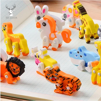 

6pcs/lot Cute Cartoon Zoo Animals Rubber Eraser Kawaii School Students Stationery Office Correction Supplies Escolar Kids Gifts