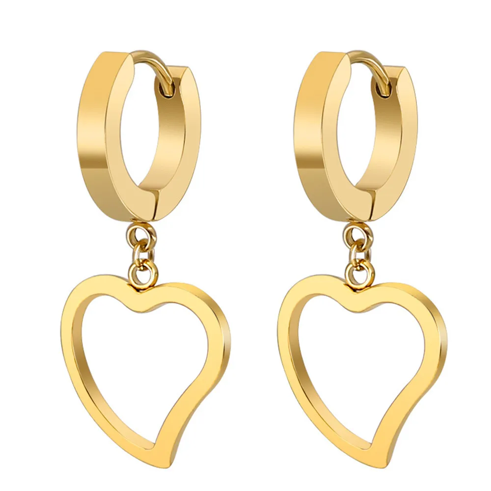 

Korean round drop earrings stainless steel Metal gold heart earrings for women fashion jewelry accesories gifts for female