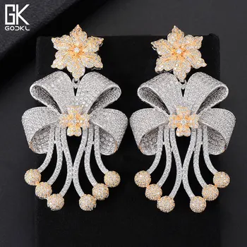 

GODKI 72mm Trendy Luxury Bowknot Tassels Nigerian Long Dangle Earrings For Women Wedding Zirconia CZ Dubai Dubai Bicolor Earring