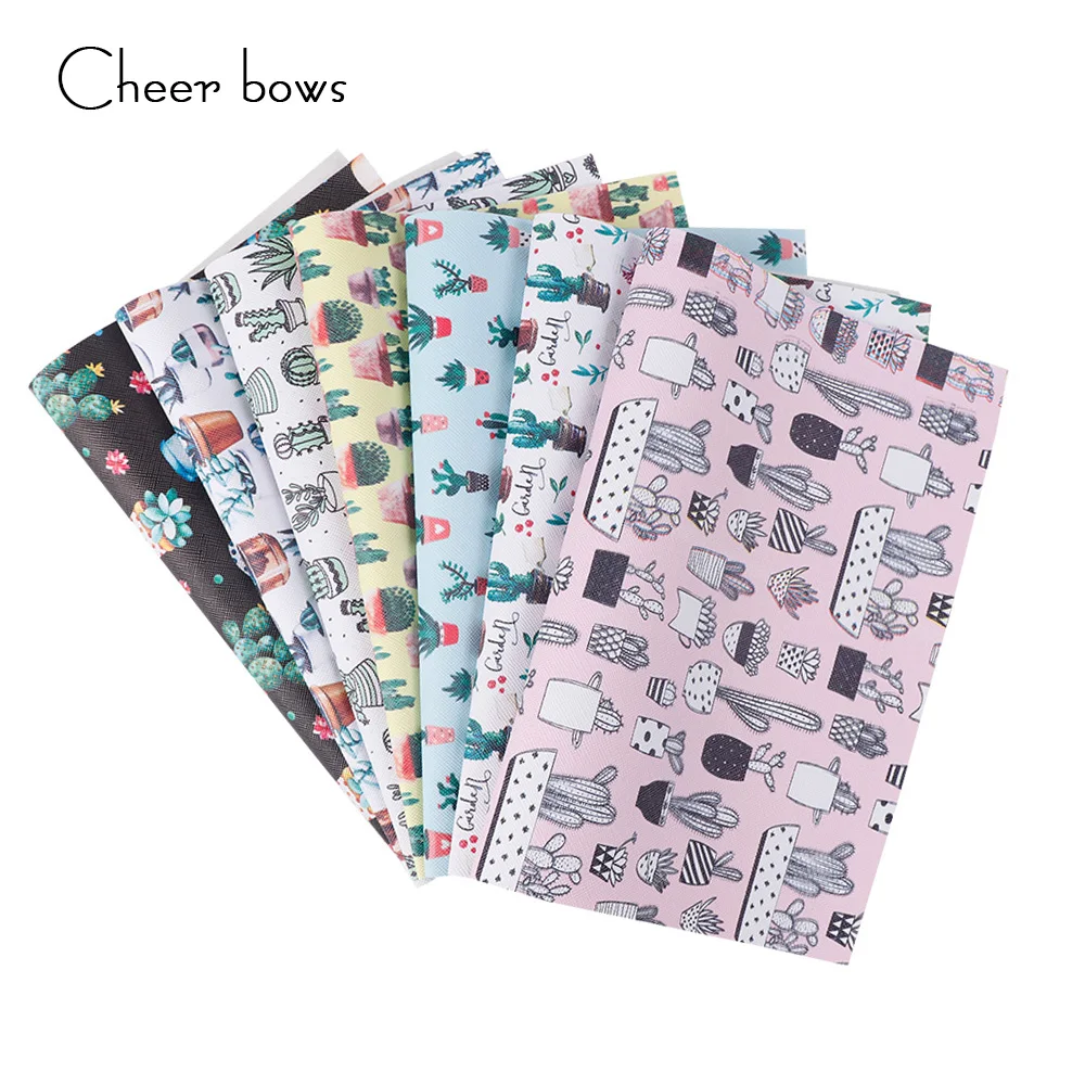 

22*30CM Cactus Pattern Leather Fabric DIY Bag Shoes Materials Apparel Sewing Accessories Fabric Home Textile For Sewing Doll