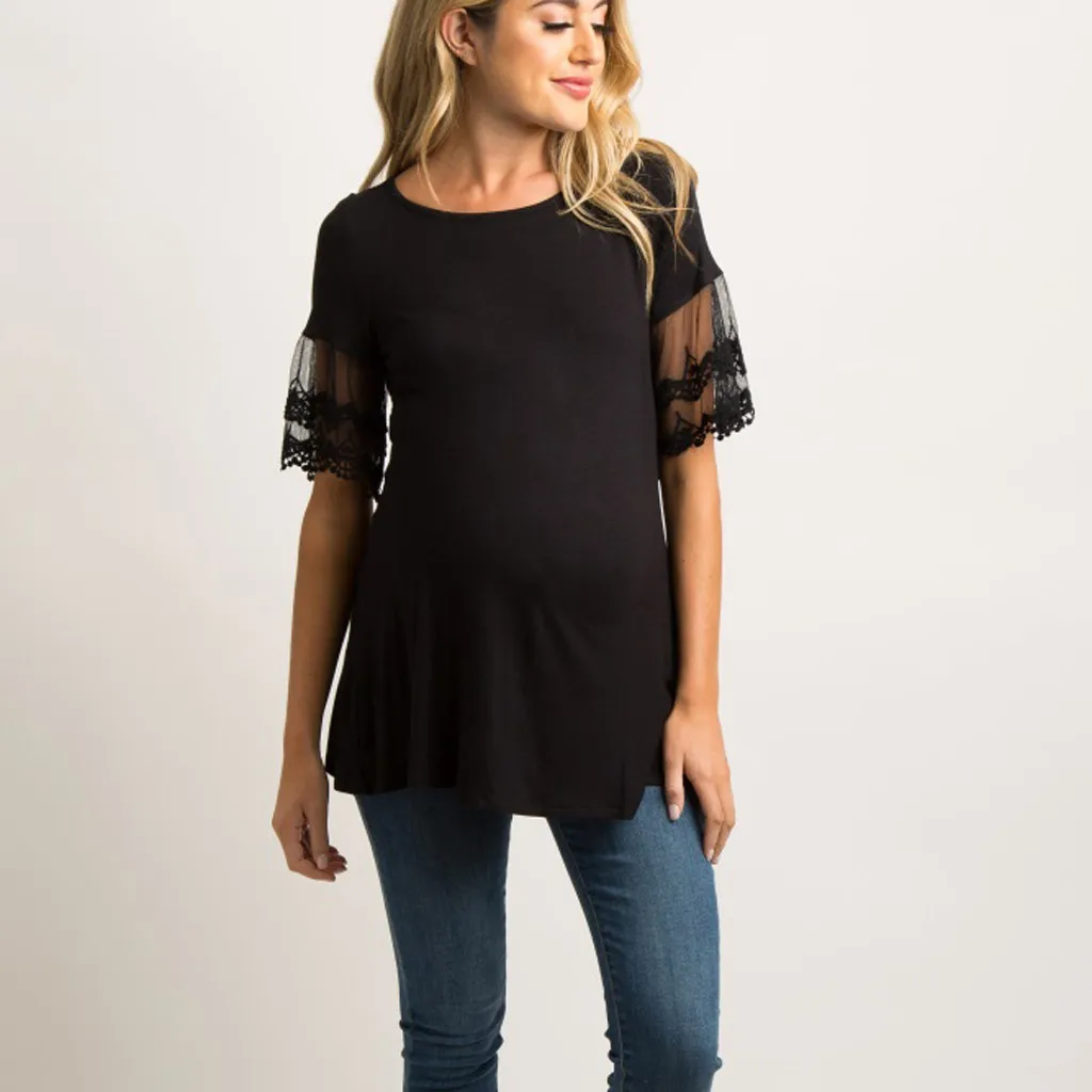  Women's Short Sleeve Lace Mesh Tops Breastfeeding Nusring Maternity Clothes Ropa Embarazada | Мать и ребенок