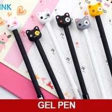 12 шт./лот 0,5 мм Забавный выражение лица гелевая ручка с фигуркой котенка, Kawaii Kitty Черная гелевая ручка