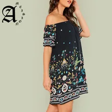 Ameision Navy Plus Size Botanical Print Off Shoulder Cotton Dress Women 2019 Summer Beach Vacation Bohemian Midi Dresses Ameision Navy Plus Size Botanical Print Off Shoulder Cotton Dress Women 2019 Summer Beach Vacation Bohemian Midi Dresses