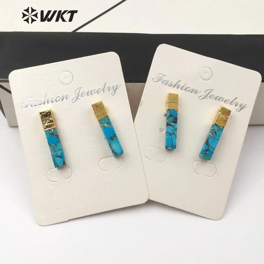 WT-E548 WKT Золотой Гальванизированный прямоугольник цилиндрические синие вены бирюзовые серьги женские модные серьги ювелирные изделия