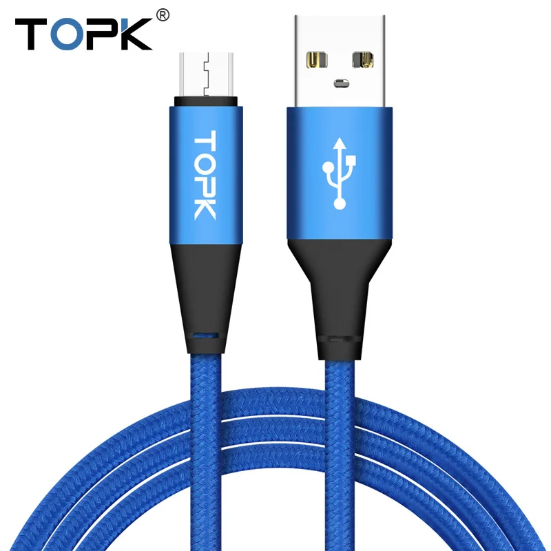 Image Topk Premium Ultra Durable Nylon Braided Aluminum Casing 2.4A Fast Charging  Sync Data Micro USB Cable for Xiaomi Huawei Samsung