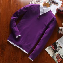 Мужской свитер с v-образным вырезом, пуловер, мужская повседневная одежда, свитер с длинными рукавами, осень, Новое поступление, разноцветный свитер для мужчин