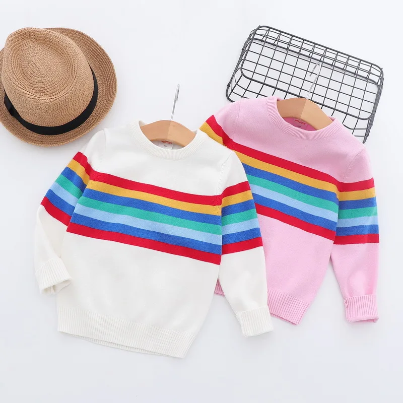 

New autumn children's striped rainbow cotton pullovers sweaters sweaters and sweaters