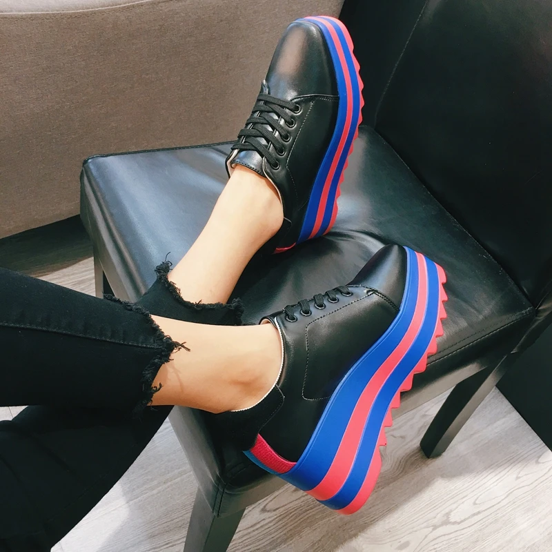 

Genuine Leather Elyse Platform Oxford Women Shoes Lace Up Wedges Top Quality Leather Booties High Heels Casual Shoes Woman 2019