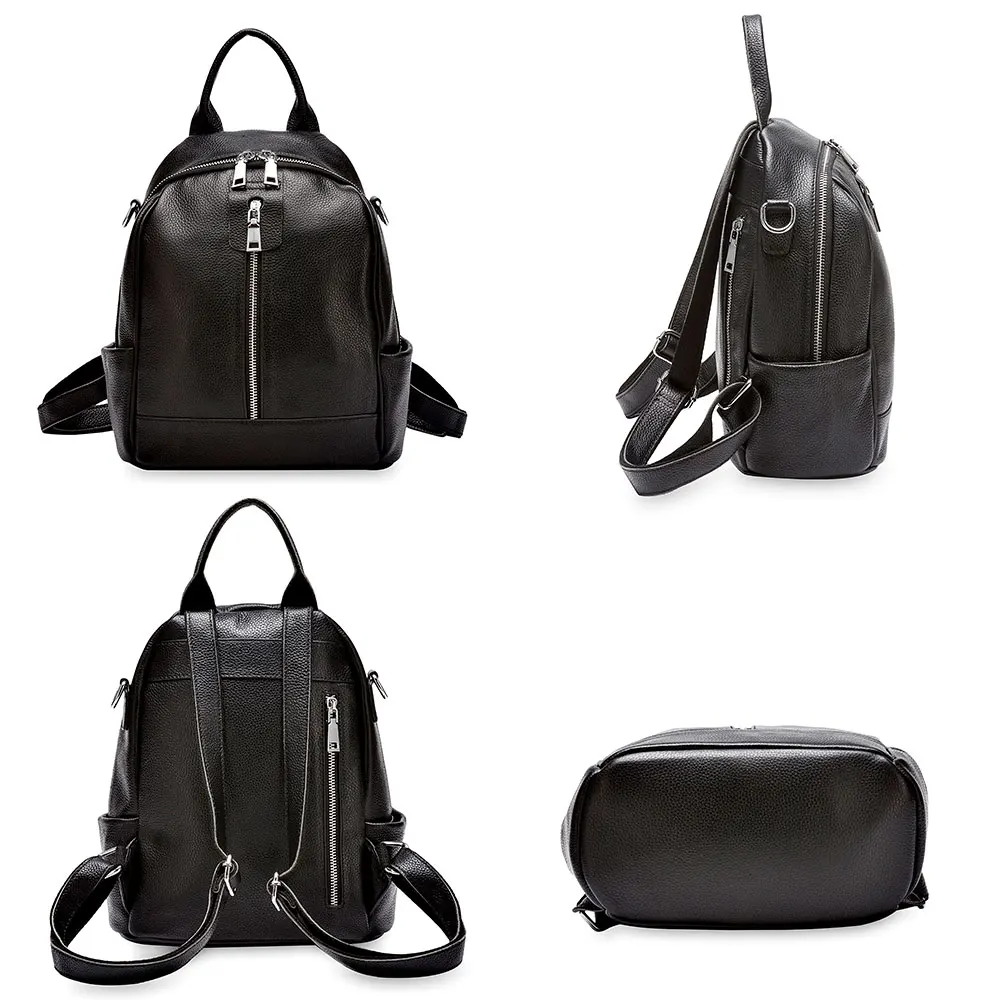  Zency Fashion Women Backpack 100% Cowhide Genuine Leather Black Travel Bags Girl's Schoolbag Notebo - 32961077045