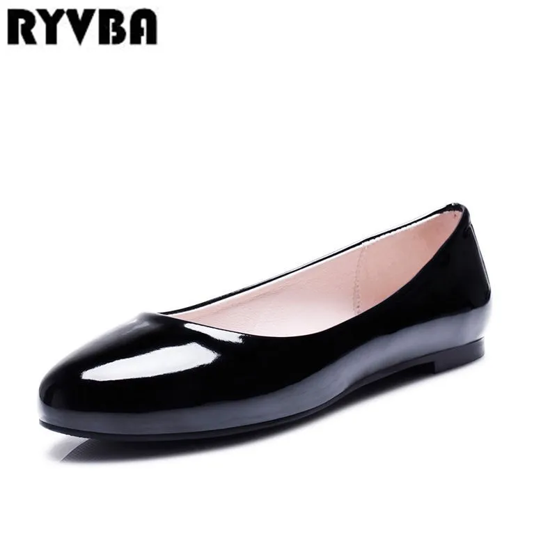 RYVBA Women round toe flats 2019 new spring summer patent PU flat shoes for woman womens elegant work shoes ladies black