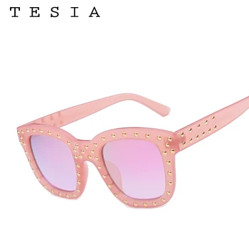 

TESIA New arrival High Quality Mirrored Sunglasses Square Lovely Butterfly Rivets PC Glasses For Parties Brand Designer Eyewer