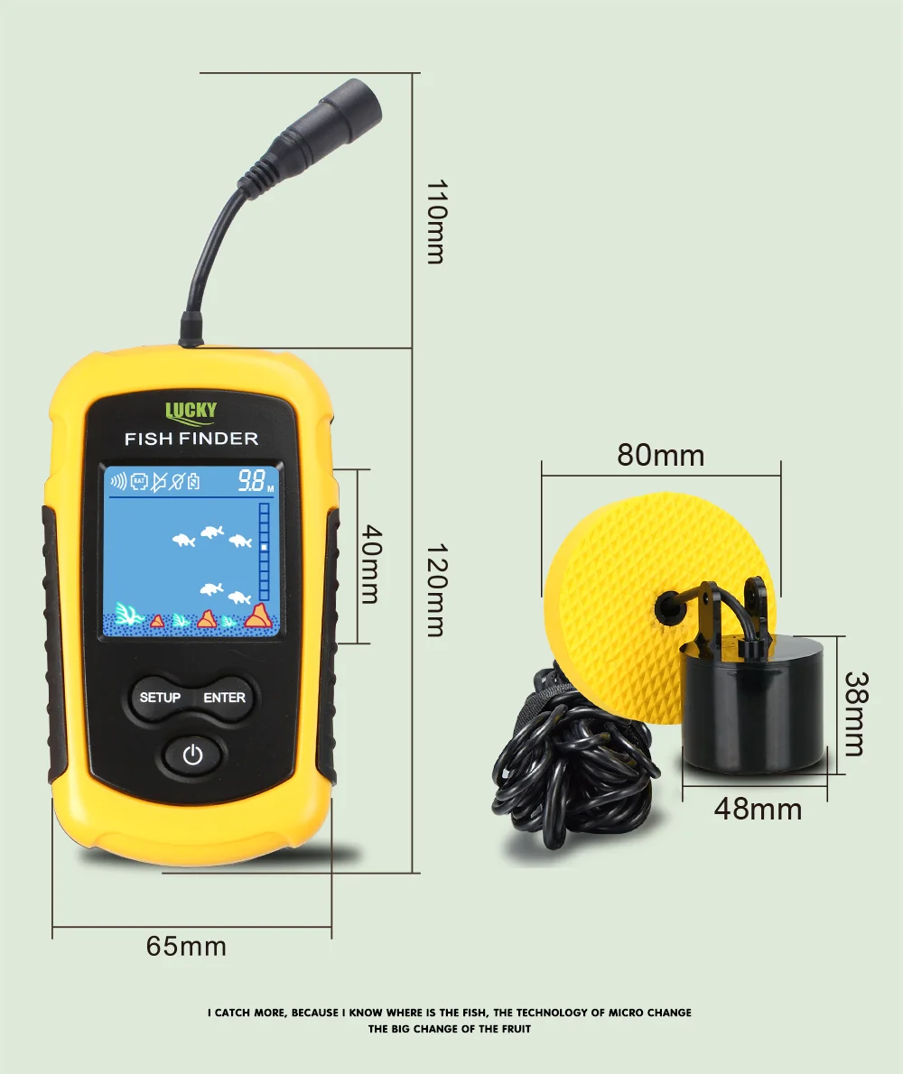 محظوظ المحمولة صياد السمك FFC1108-1 صدى أسلم 100 M سونار LCD صدى ساوندرز Fishfinder السونار لصيد الأسماك