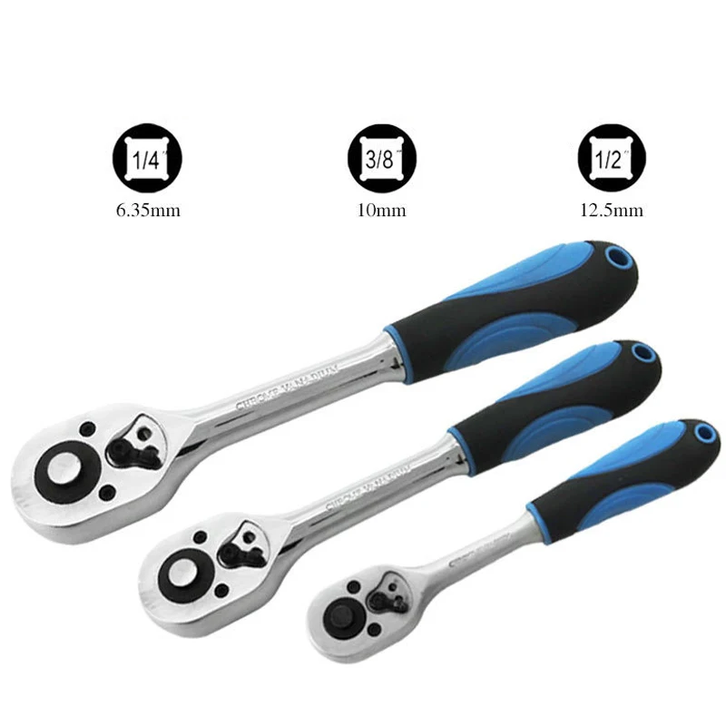 1/4&quot 3/8&quot 1/2&quot 45-tooth Ratchet Handle Wrench Hand Tool Quick CR-V Universal Socket Wrenches Spanner Auto Repair Tools |