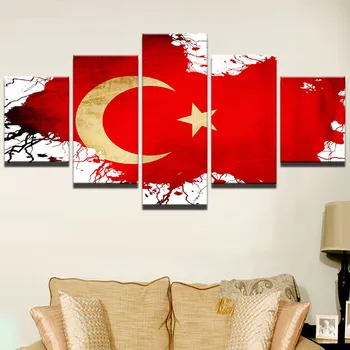 

Modern Artwork 5 Pieces Flag Of Turkey Top-Rated Canvas Printed Painting Wall Art Modular Picture Home Decoration Living Room