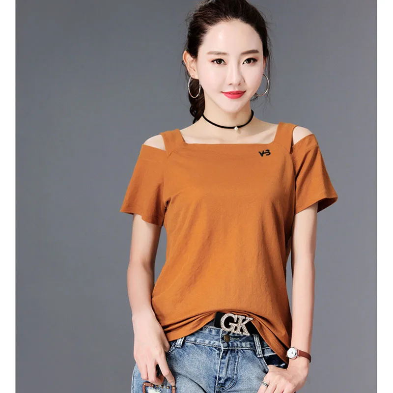 

Summer tshirt T Shirt Women Off Shoulder Tops Short Sleeve Shirts Casual Cotton Slash neck Top Tee Shirt Femme Poleras De Mujer