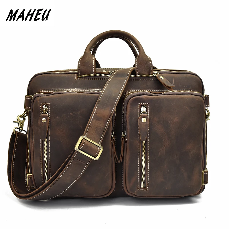 

MAHEU High Quality Black Leather Handbags For Office Men Cow Leather Commuter Bag Male Large Capacity Working Totes Shoulder Bag