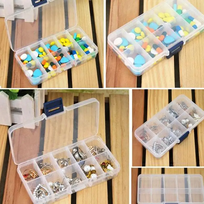

10 Slot Plastic Storage Box Jewelry Rings Adjustable Tool Box Case Craft Organizer Storage Bead Make up Organizer