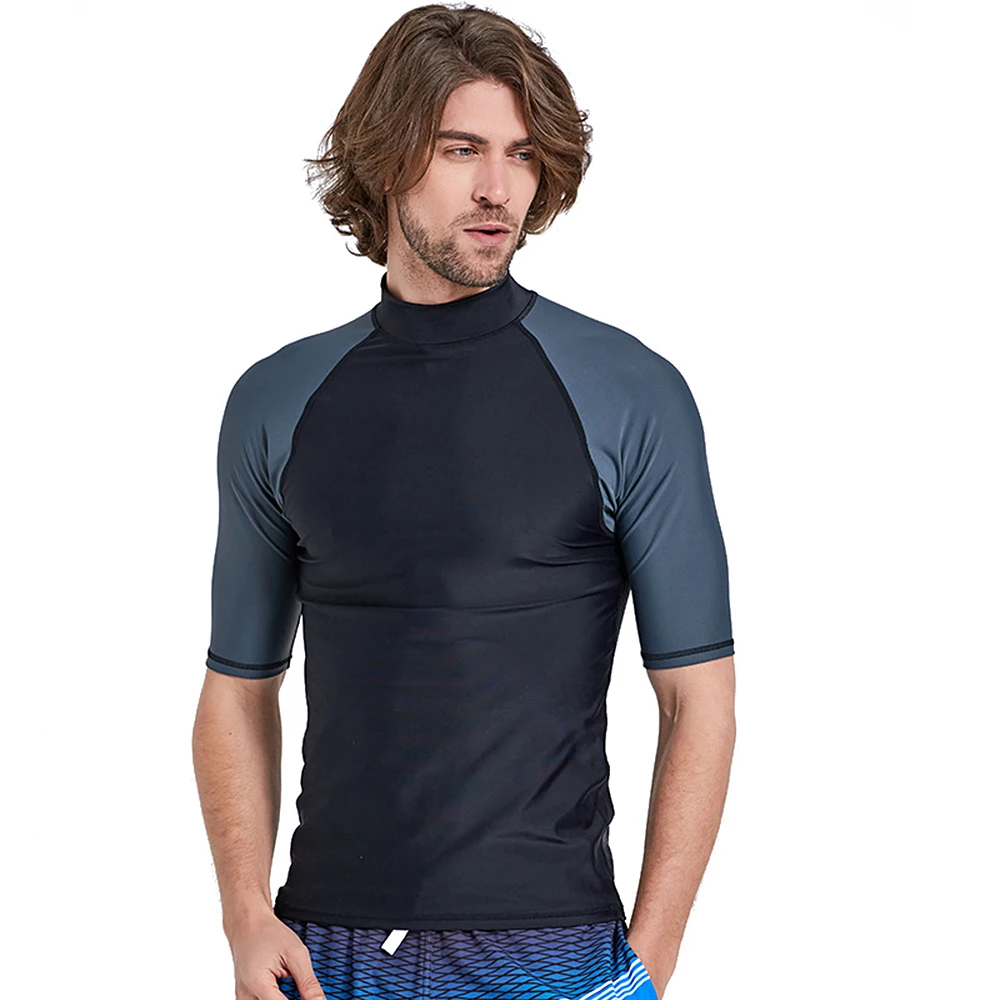 

Dive Surf Men Rash Guards Top Lycra Short Sleeve UPF50+ Quick Dry Surf-clothes Men Swim Kitesurf Windsurf Dive T-Shirt Plus 4XL