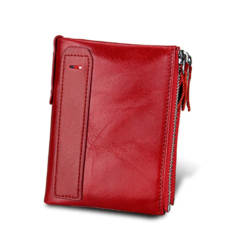 حار!! جديد خمر جلد طبيعي النساء محافظ الإناث Bifold المرأة محفظة مزدوجة سستة تصميم مع محفظة نسائية للعملات المعدنية جيوب