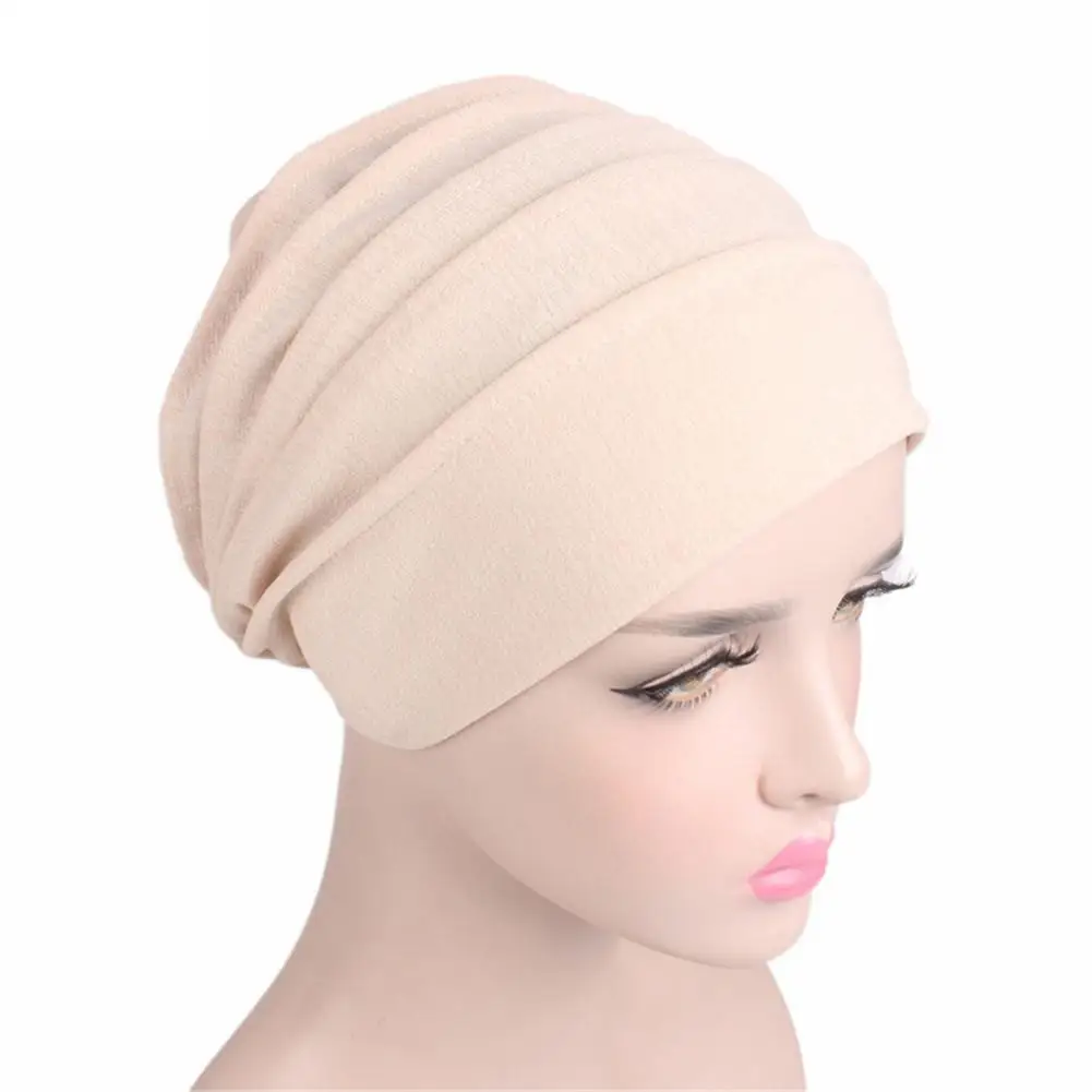 Женская индийская шляпа мусульманская гофрированная раковая химиотерапия шляпа бини шарф Тюрбан головной убор кепка Повседневная смесь хлопка удобный мягкий материал