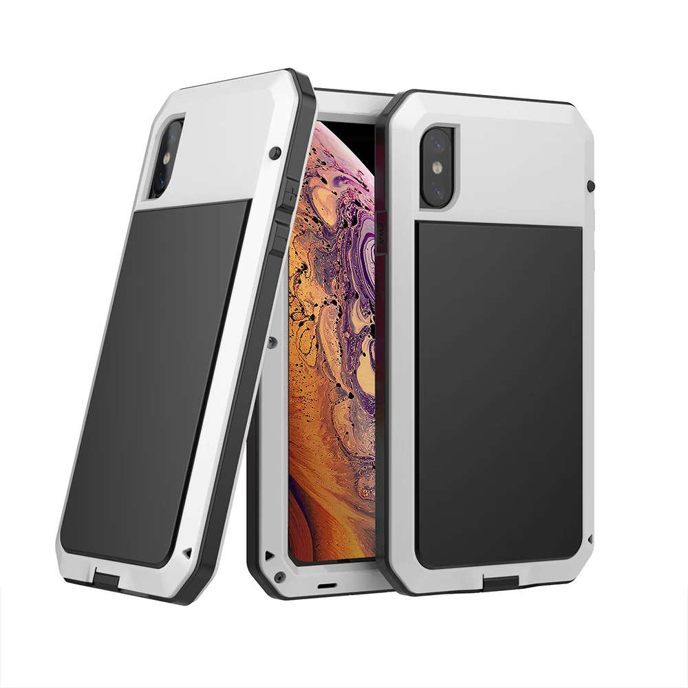 

Luxury Doom armor Dirt Shock Waterproof Metal Aluminum phone bags case For iphone X 8 XS MAX XR 7 6S Plus 5s case+Tempered glass