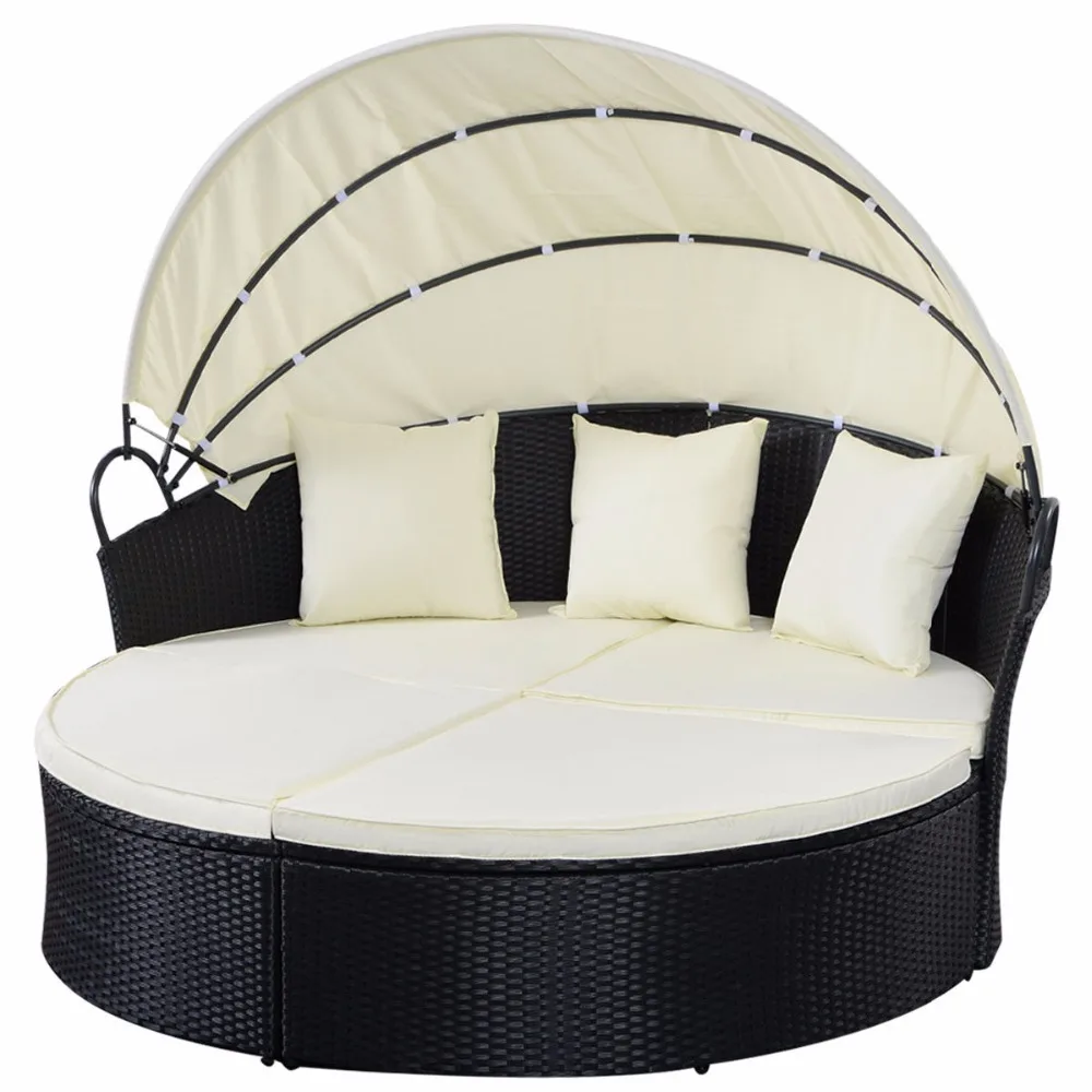 Giantex Outdoor Patio Sofa Furniture Round Retractable Canopy Daybed Black Wicker Rattan Outdoor Furniture HW51820+ Giantex Outdoor Patio Sofa Furniture Round Retractable Canopy Daybed Black Wicker Rattan Outdoor Furniture HW51820+