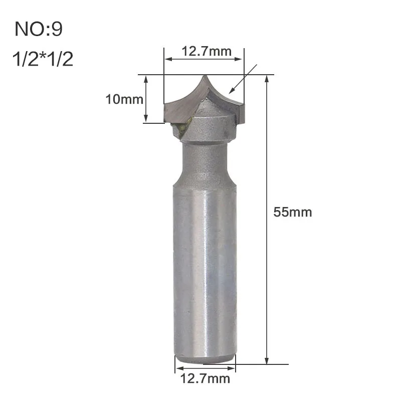 1 шт. 1/" 1/2" хвостовик деревообрабатывающий резак двойная фреза для отделки кромки биты для карбида дерева деревообрабатывающие гравировальные инструменты резьба бит - Длина режущей кромки: NO9