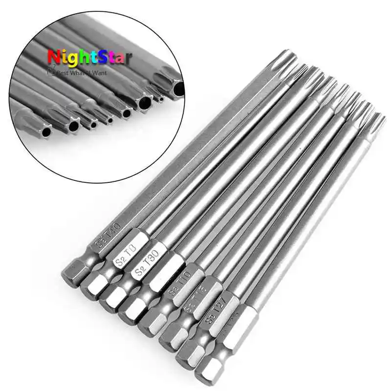 8Pcs 100mm Magnetic Torx Screwdriver Bits 1/4" Hex Shank New T8 T10 T15 T20 T25 T27 T30 T40 Electric Screwdriver head - Image 3
