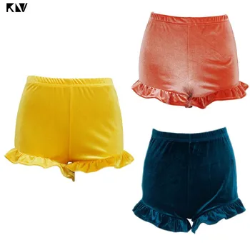 

Womens Summer High Waist Sexy Velvet Mini Hot Shorts Solid Color Ruffles Hem Skinny Beach Shorts Vintage Night Club Sweatpants