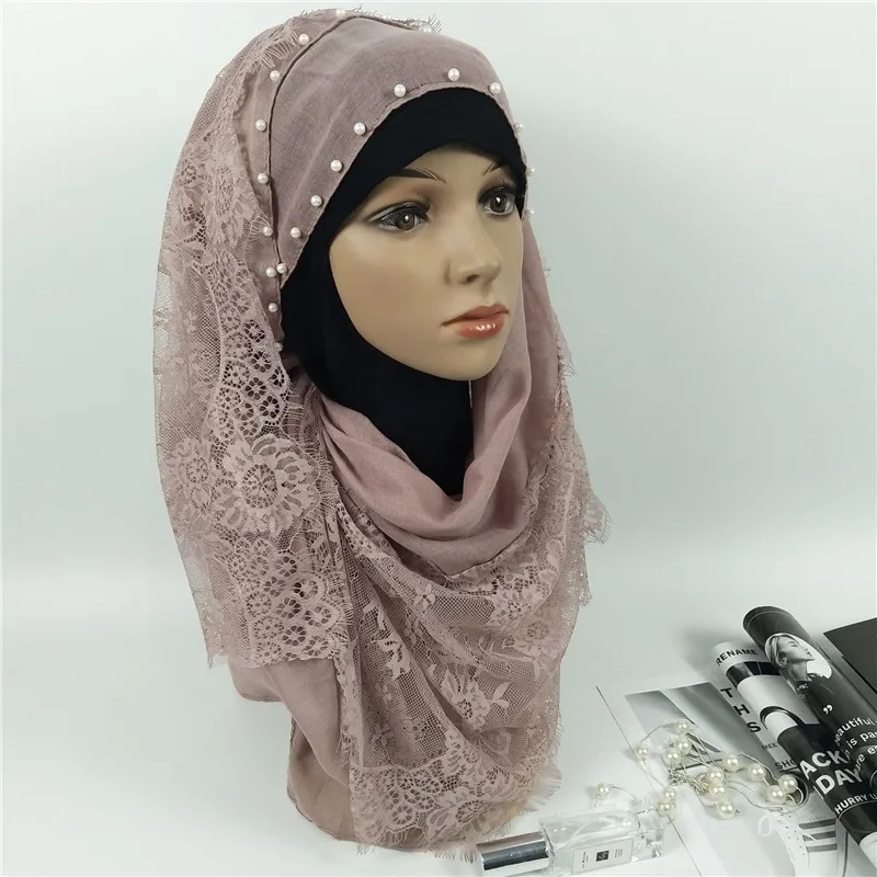 Мусульманский хиджаб шарф хлопок жемчуг шарфы для женщин Bufandas женский бренд Роскошный кашне, шаль исламский платок длинный шарф