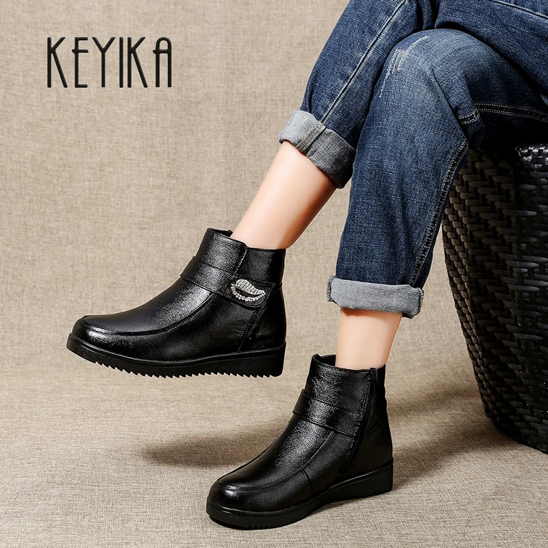 

Winter Boots Wool Blend Warm Ankle Boots Martin boots Round Toe Women Boots for Mom Black Flat with Women Shoes Large Size 43