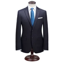 Мужские свадебные костюмы на заказ, смокинги для жениха, деловой повседневный деловой костюм, шерстяной темно-синий полосатый мужской костюм