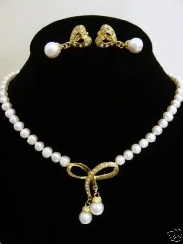 

hot -hot Beautiful white pearl Pendant necklace earring set new