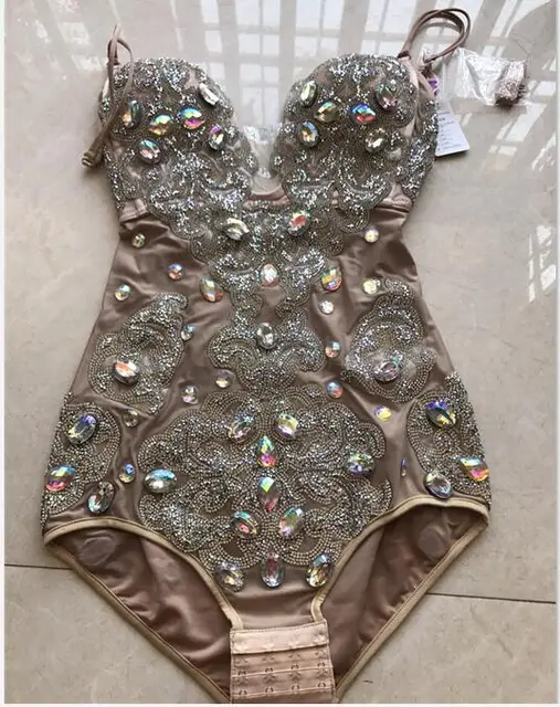 Purple Sparkly Glass Diamond Bodysuit Bling Silvery Crystals Bodysuit