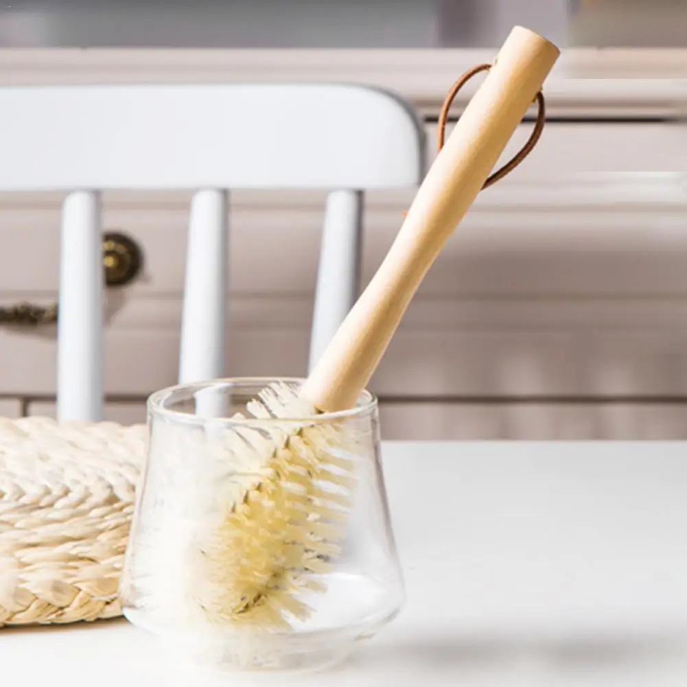 

O-shaped Cleaning Brush for Cup Bowl Wooden Handle Bottle Set Hook Kitchen Coffe Tea Glass Cup Householder Cleaner Brush