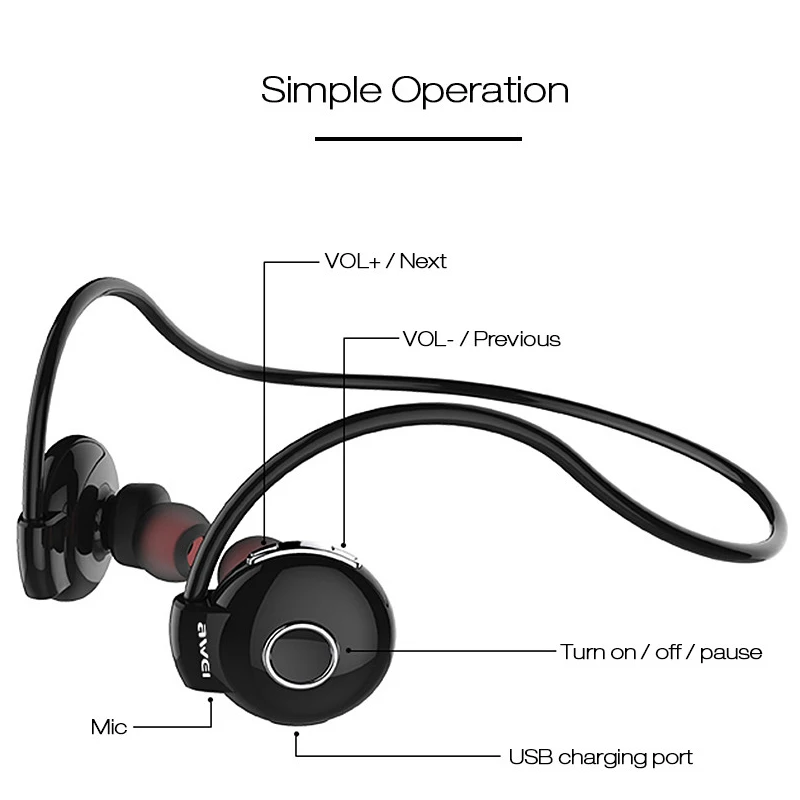 Awei A845BL Bluetooth наушники с шейным ремешком беспроводные микрофоном свободные руки