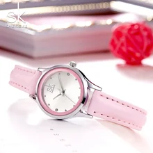 Shengke Brand Fashion Women Watches Leather Wrist Watches Ladies Casual Analog Silver Case Quartz Watch Relogio Feminino Gift SK