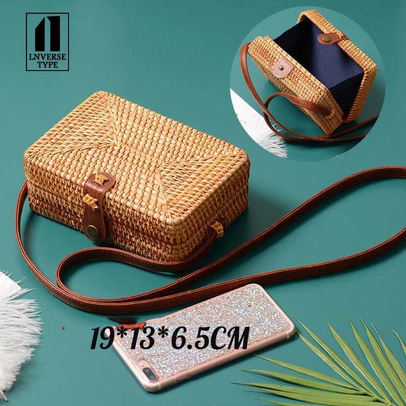 مربع جولة موليت نمط القش حقيبة حقائب النساء الصيف كيس الروطان اليدوية المنسوجة الشاطئ دائرة بوهيميا يد جديد الأزياء 2019