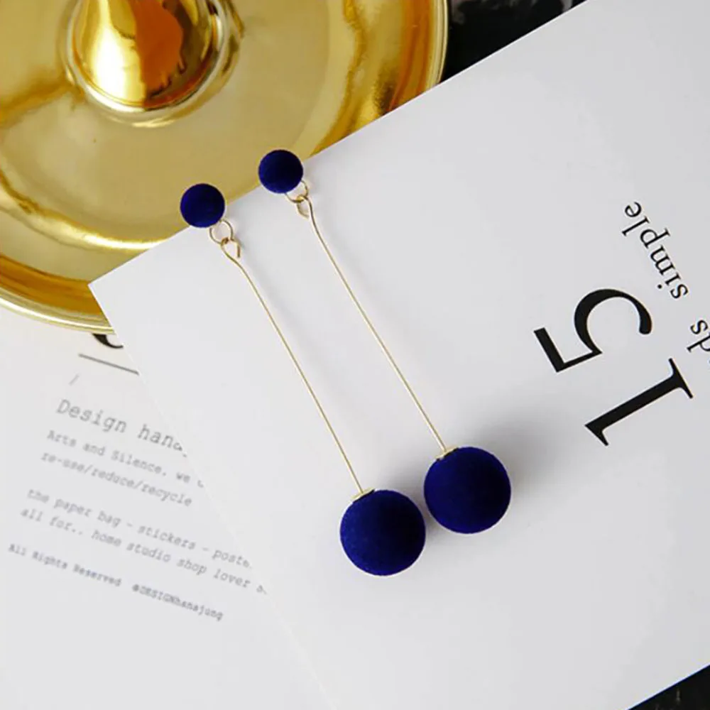 

FAMSHIN Boho Fashion Blue Red Color Plush Ball Drop Earrings For Women Personality Round Long Tassel Earrings Statement Jewelry