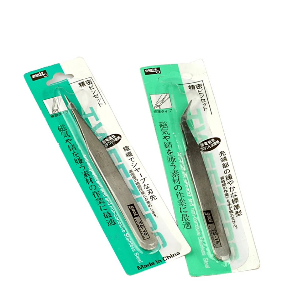 2pcs/set GOOI TS-15 Anti-Static Nail Rhinestones Tweezers Stainless Steel Gel Nails Tools Tweezerman Eyelash Extension | Красота и