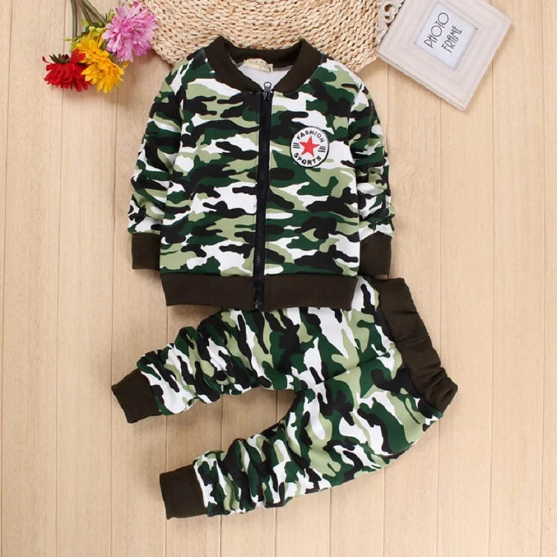 IENENS Kids Baby Infant Boys Girls Military Camouflage Coat + Trousers
